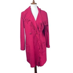 Chicos red boiled wool fringed lightweight coat Size M NWT